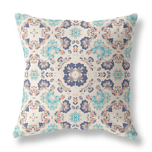 Off White & Blue Floral Suede Pillow