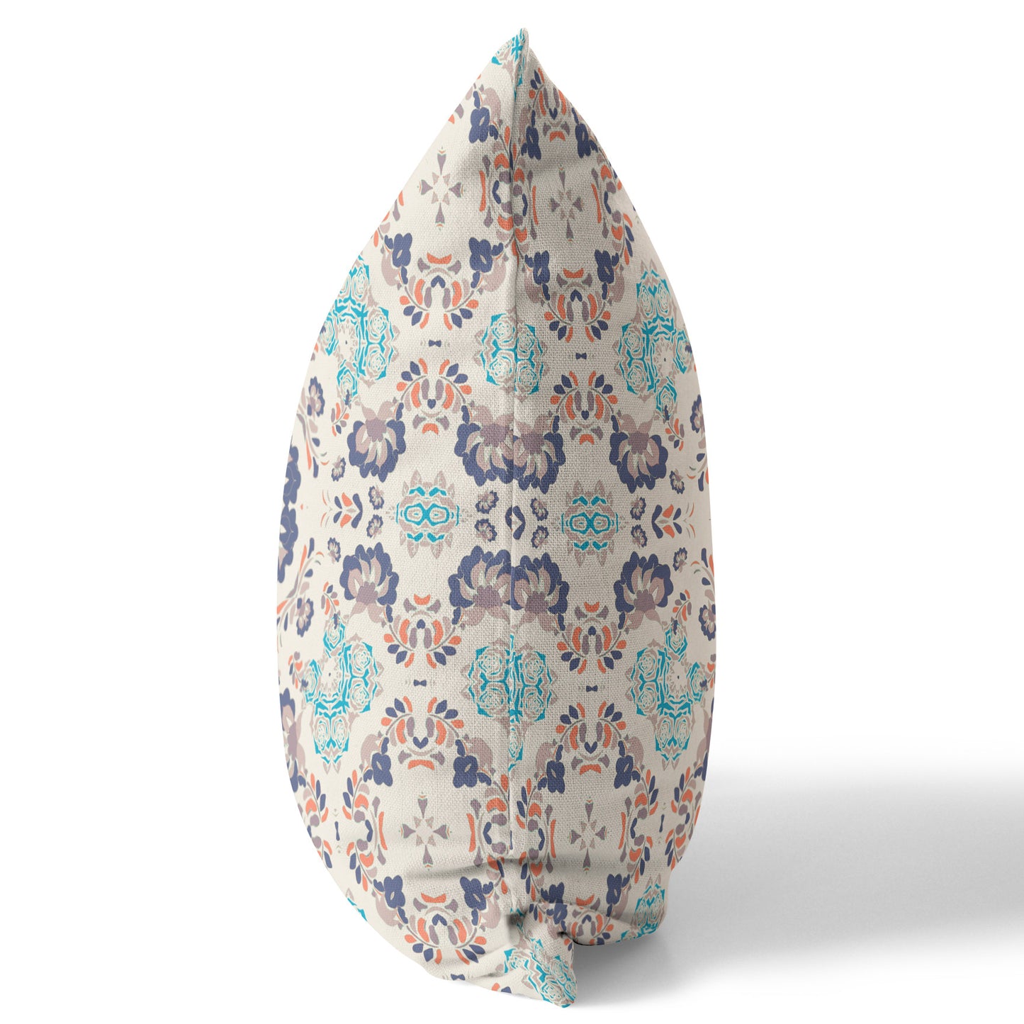Off White & Blue Floral Suede Pillow