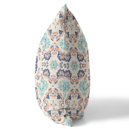 Off White & Blue Floral Suede Pillow