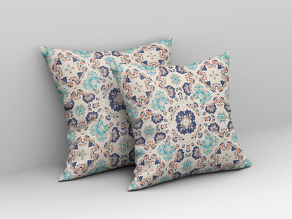 Off White & Blue Floral Suede Pillow