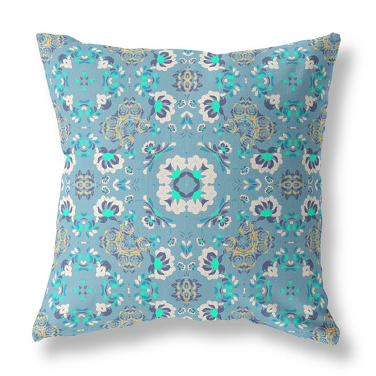 Light Blue Floral Suede Pillow