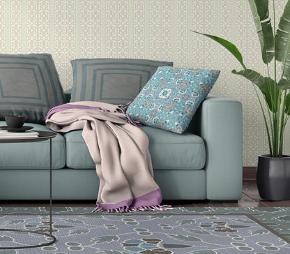 Light Blue Floral Suede Pillow