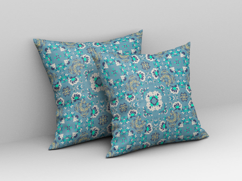 Light Blue Floral Suede Pillow