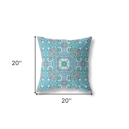 Light Blue Floral Suede Pillow
