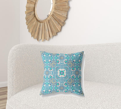 Light Blue Floral Suede Pillow