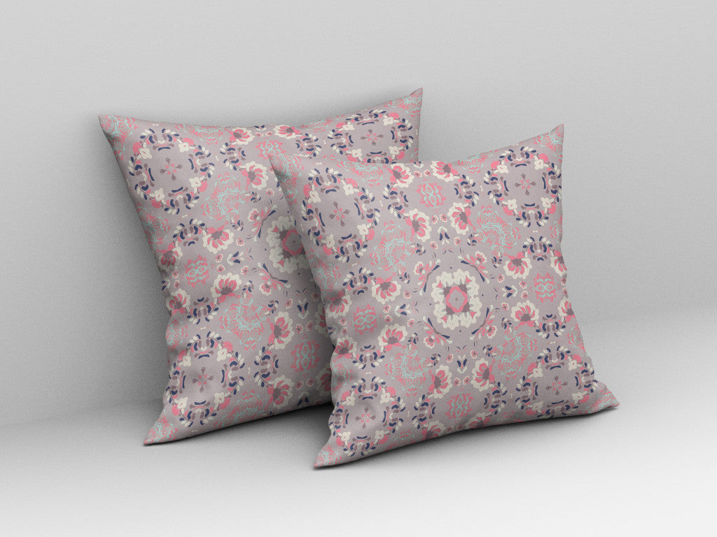 Muted Pink Floral Suede Pillow
