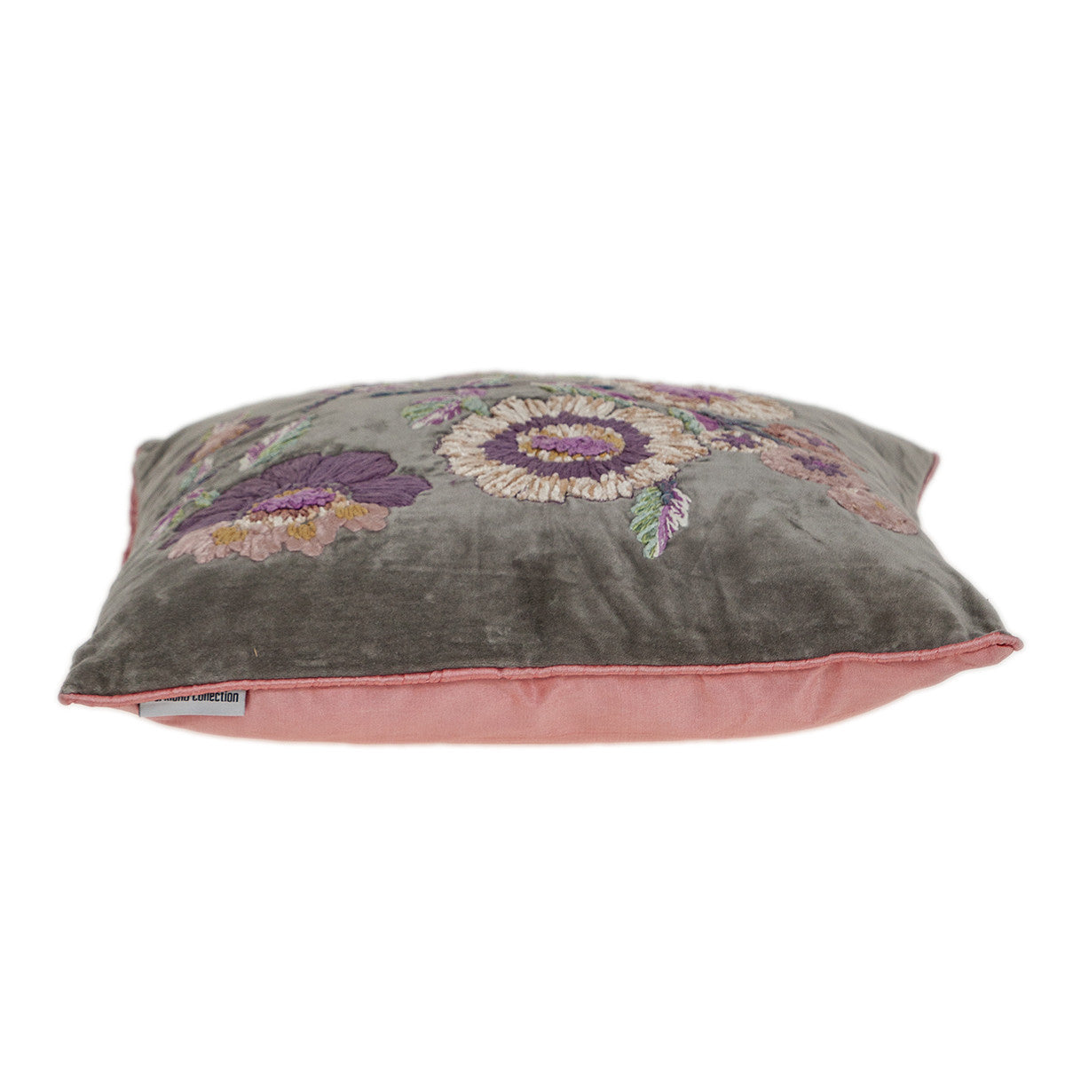 Taupe & Purple Cotton Pillow w/ Embroidery
