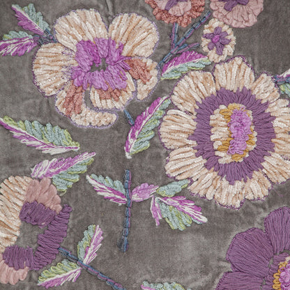 Taupe & Purple Cotton Pillow w/ Embroidery