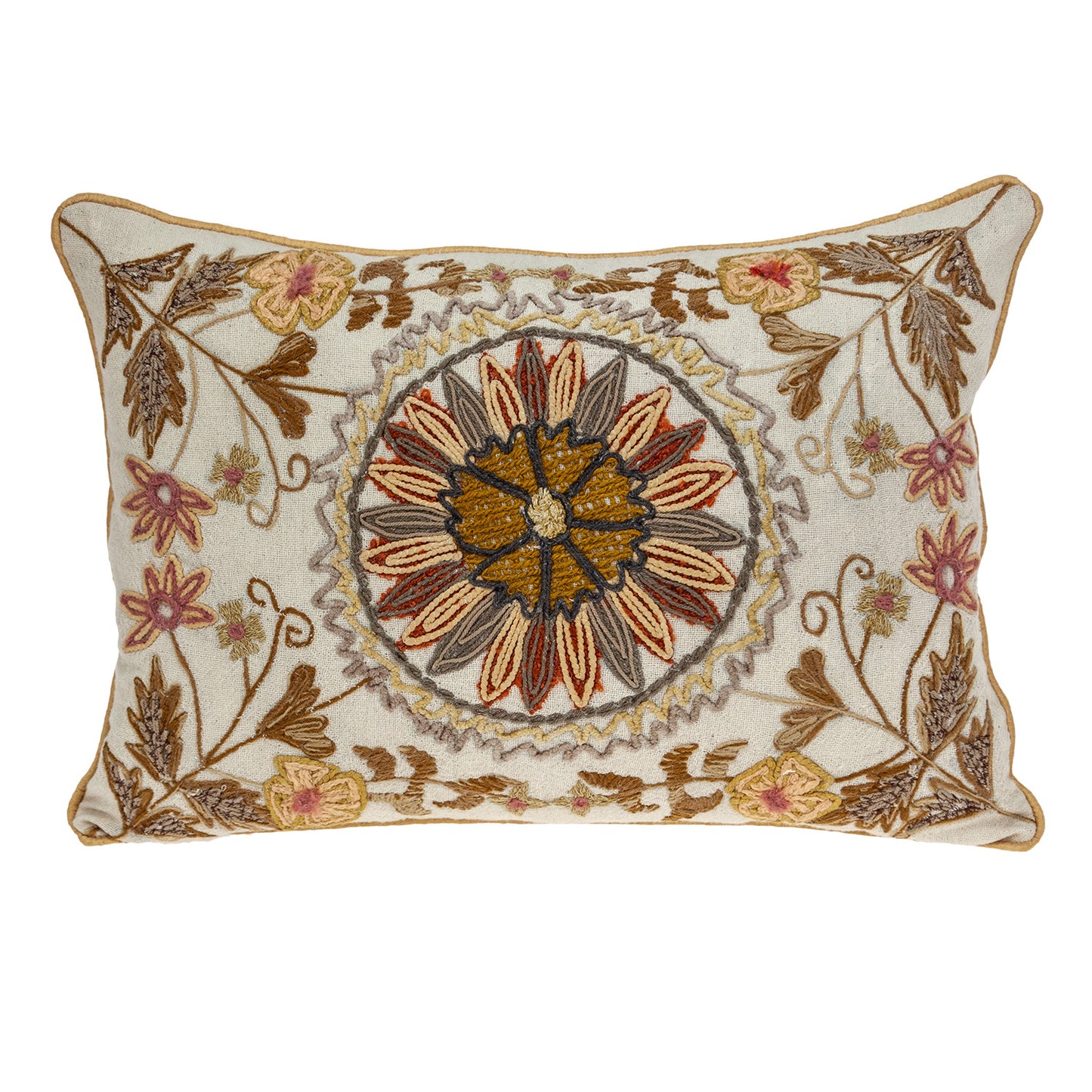 Beige Cotton Pillow w/ Embroidery