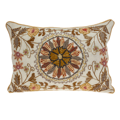 Beige Cotton Pillow w/ Embroidery