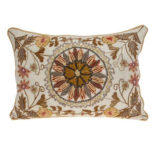 Beige Cotton Pillow w/ Embroidery