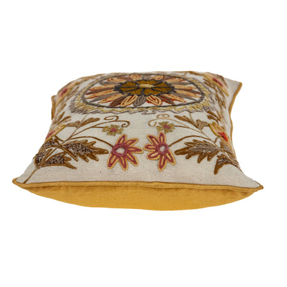 Beige Cotton Pillow w/ Embroidery