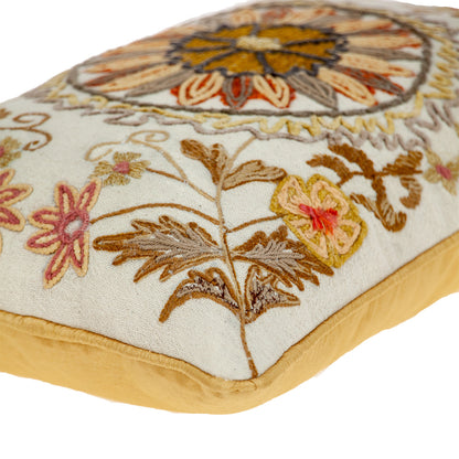 Beige Cotton Pillow w/ Embroidery