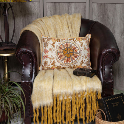 Beige Cotton Pillow w/ Embroidery