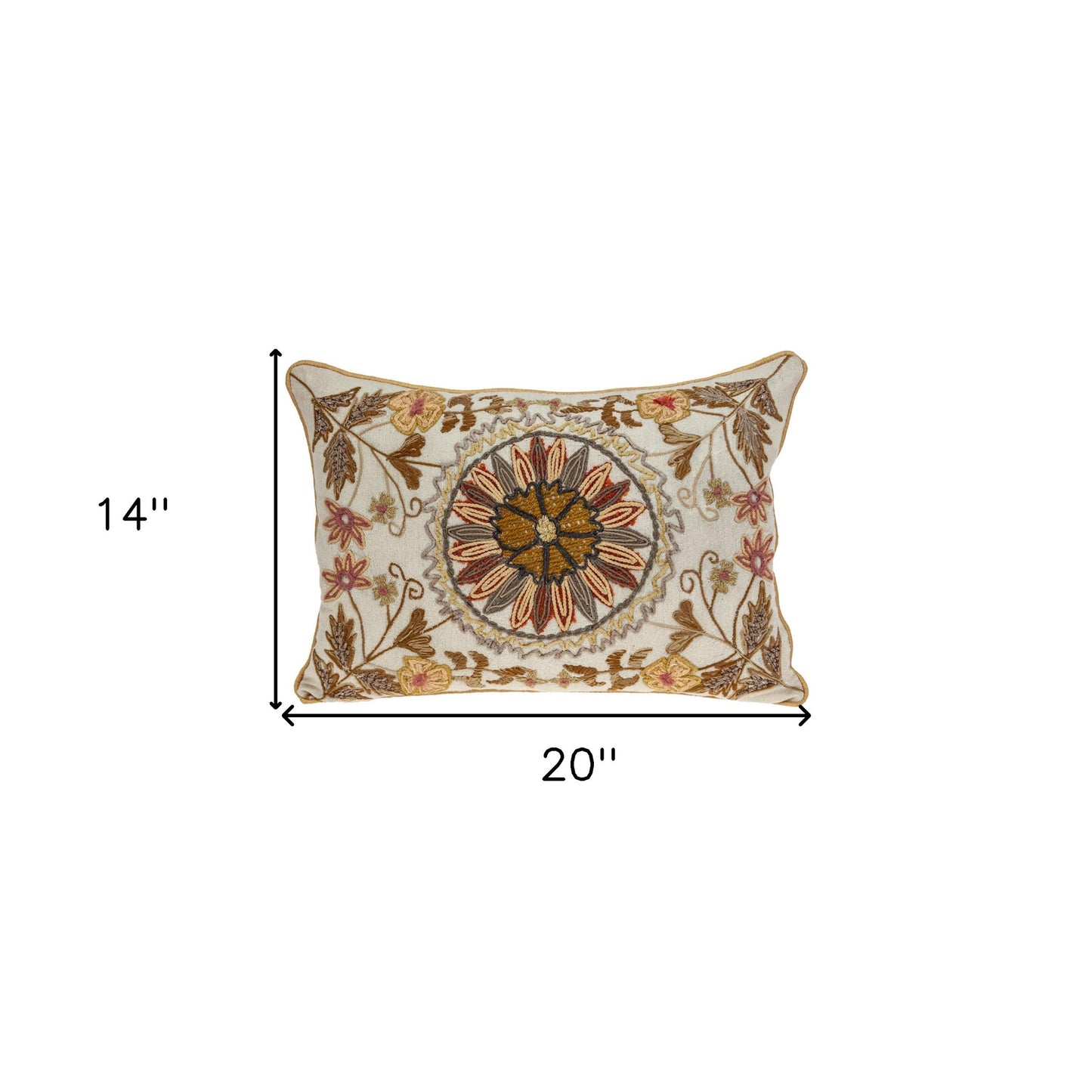 Beige Cotton Pillow w/ Embroidery