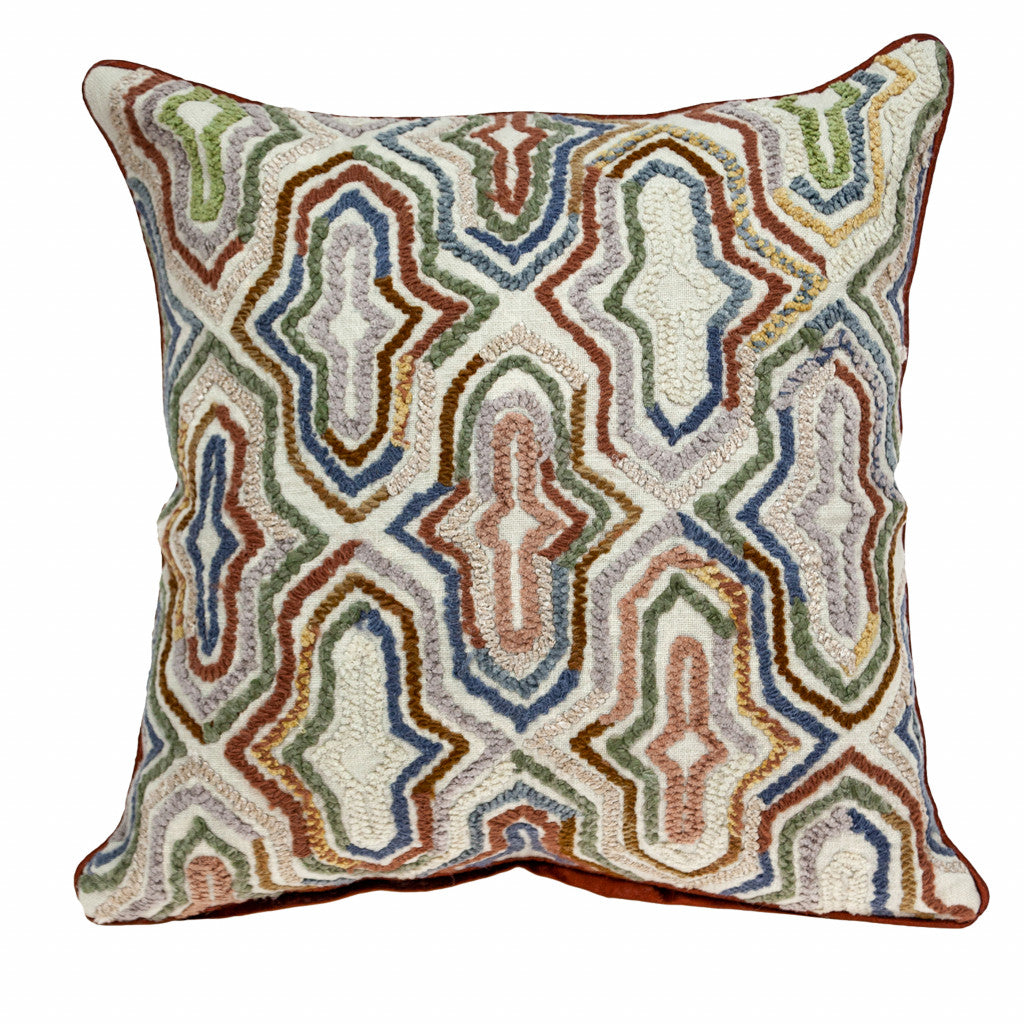 Beige & Brown Cotton Pillow w/ Embroidery