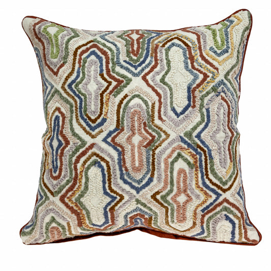 Beige & Brown Cotton Pillow w/ Embroidery