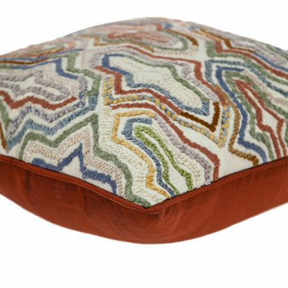 Beige & Brown Cotton Pillow w/ Embroidery