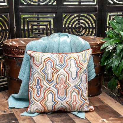 Beige & Brown Cotton Pillow w/ Embroidery