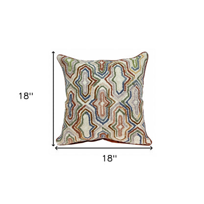 Beige & Brown Cotton Pillow w/ Embroidery