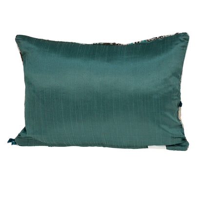 Beige & Green Cotton Pillow w/ Fringe