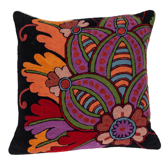 Black & Orange Cotton Pillow w/ Embroidery
