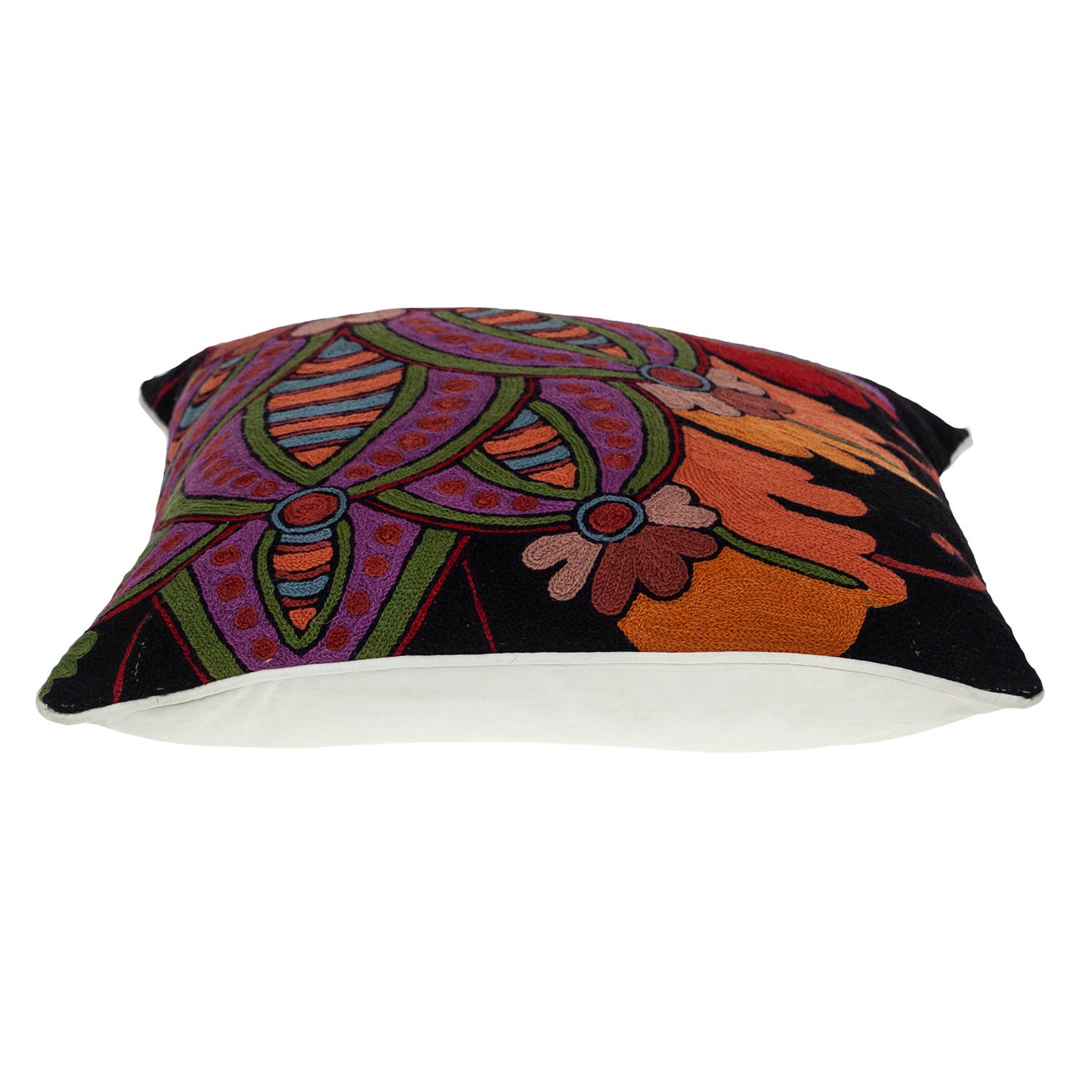Black & Orange Cotton Pillow w/ Embroidery