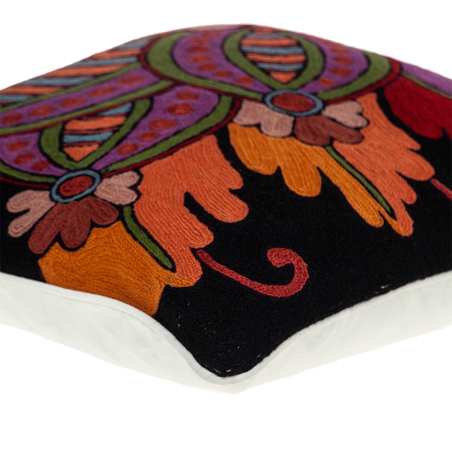 Black & Orange Cotton Pillow w/ Embroidery