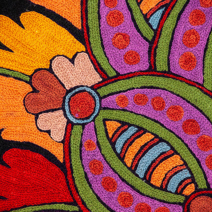 Black & Orange Cotton Pillow w/ Embroidery