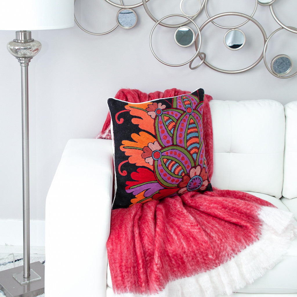 Black & Orange Cotton Pillow w/ Embroidery