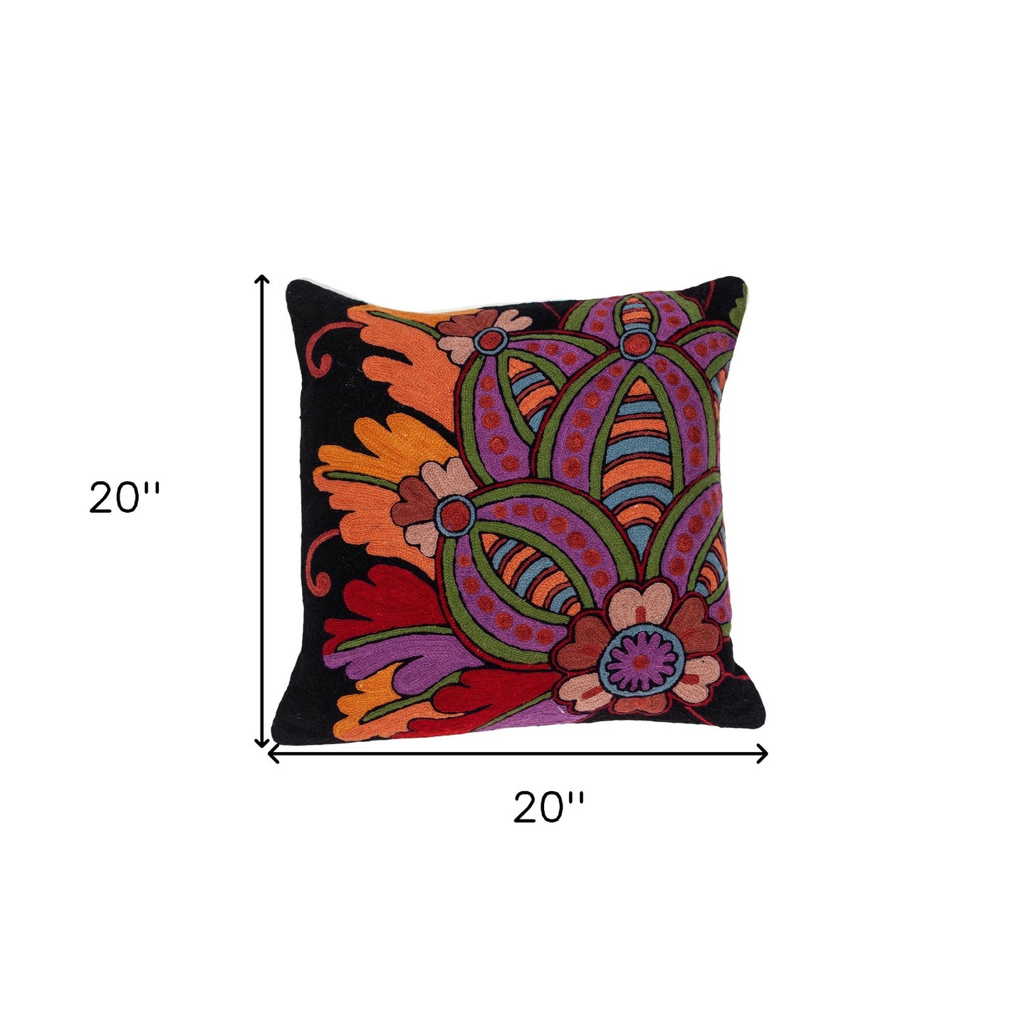 Black & Orange Cotton Pillow w/ Embroidery