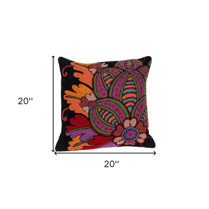 Black & Orange Cotton Pillow w/ Embroidery