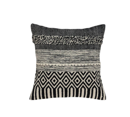 Beige & Black Cotton Pillow w/ Embroidery