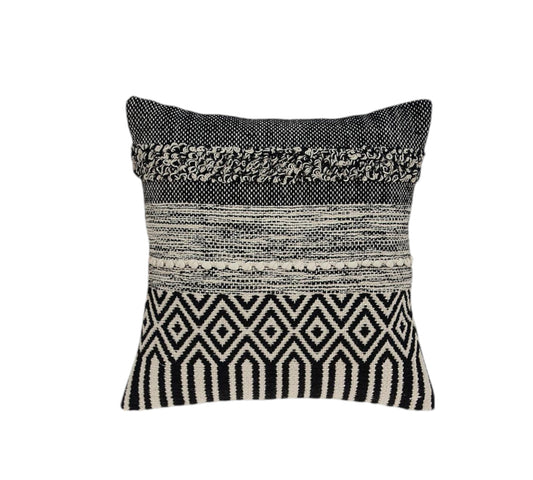 Beige & Black Cotton Pillow w/ Embroidery
