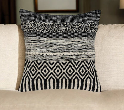 Beige & Black Cotton Pillow w/ Embroidery