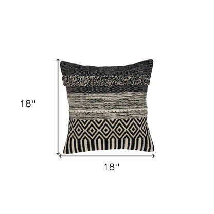 Beige & Black Cotton Pillow w/ Embroidery