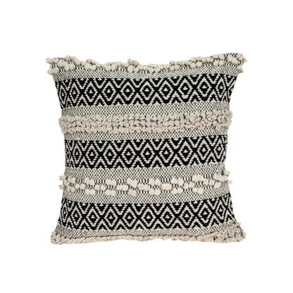 Beige & Black Cotton Pillow w/ Embroidery