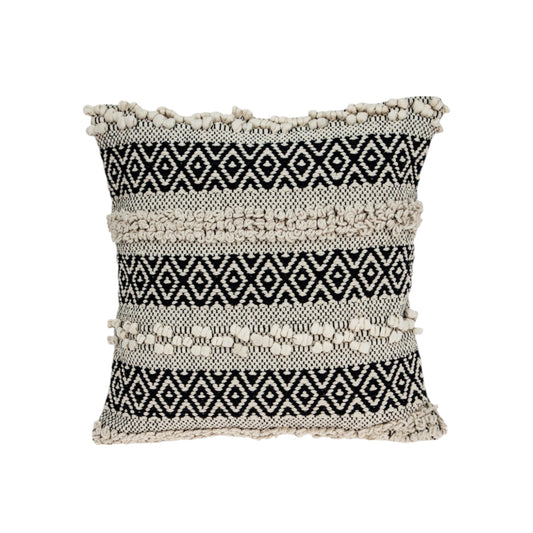 Beige & Black Cotton Pillow w/ Embroidery