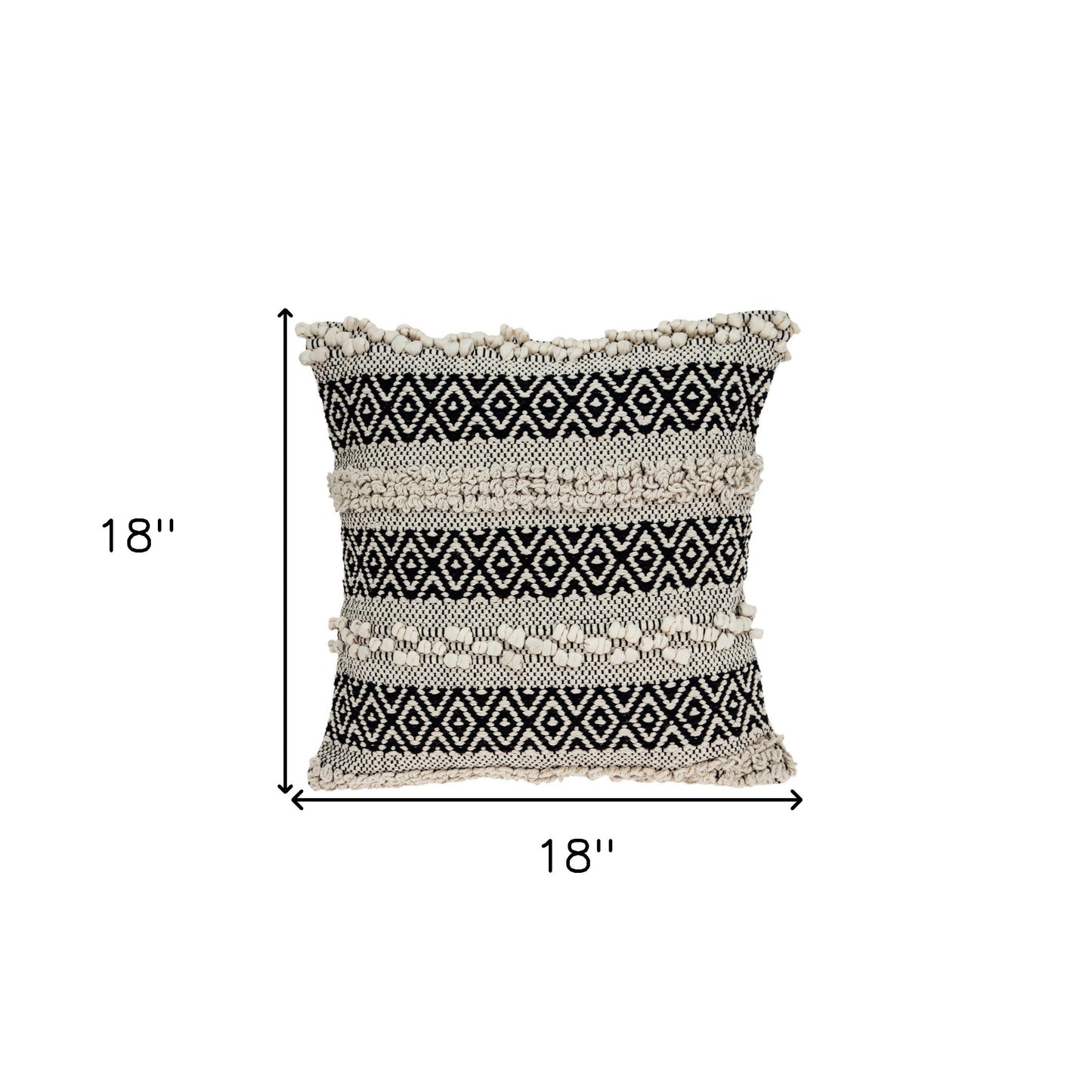 Beige & Black Cotton Pillow w/ Embroidery