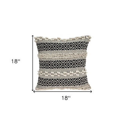 Beige & Black Cotton Pillow w/ Embroidery