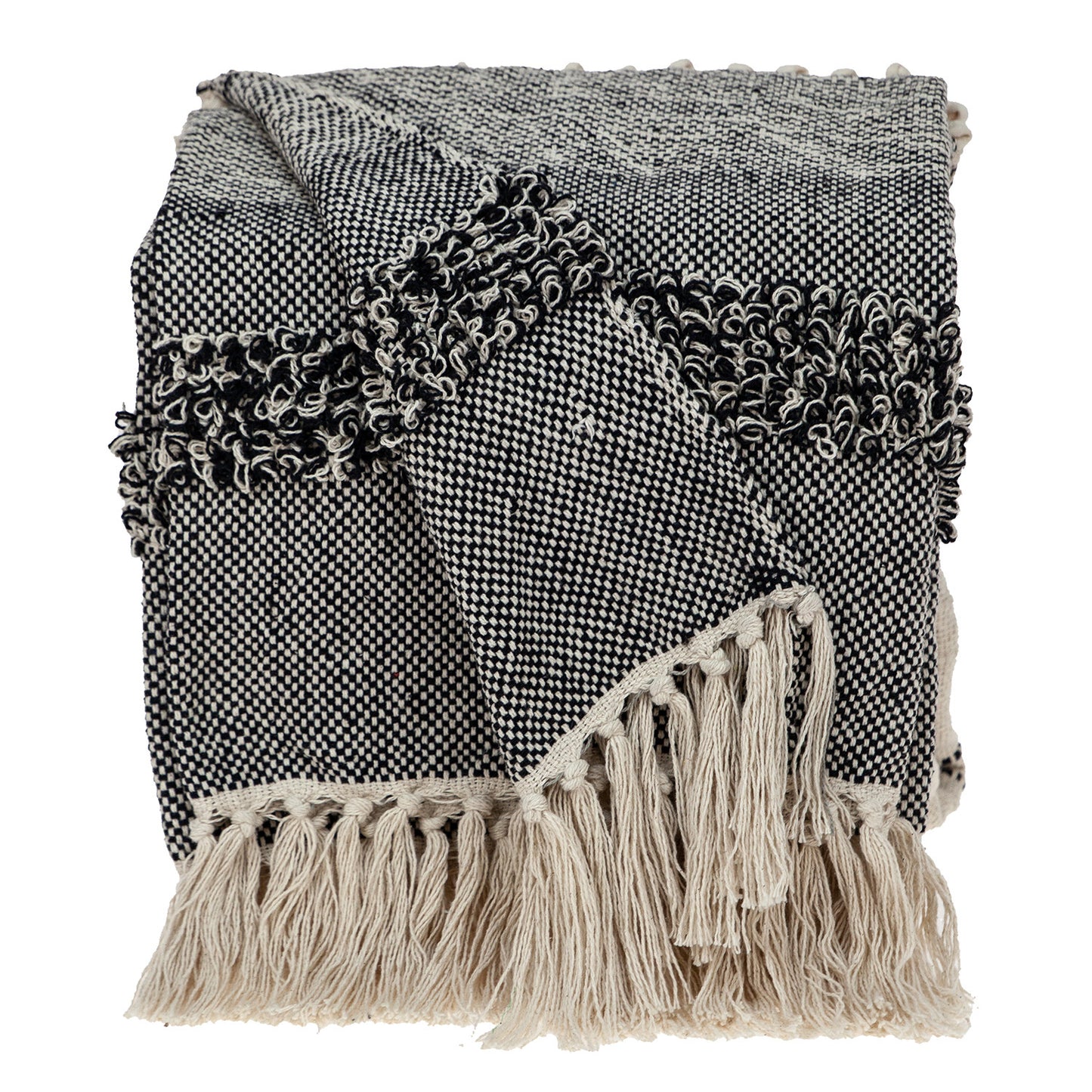 Boho Beige and Black Handloom Weave Throw