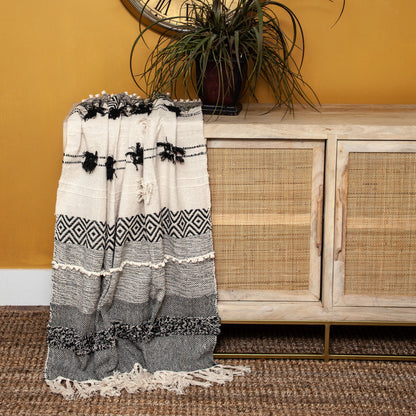 Boho Beige and Black Handloom Weave Throw