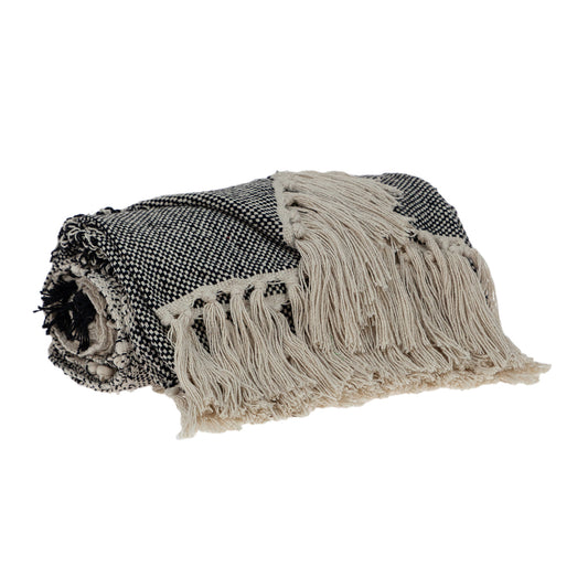 Boho Beige and Black Handloom Weave Throw