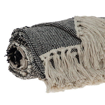 Boho Beige and Black Handloom Weave Throw