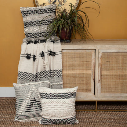 Boho Beige and Black Handloom Weave Throw