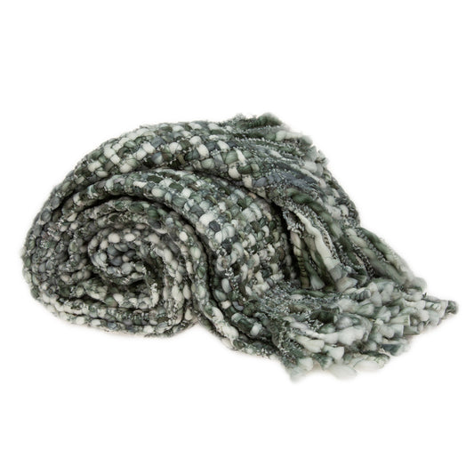 Green & White Knitted Throw w/ Fringe