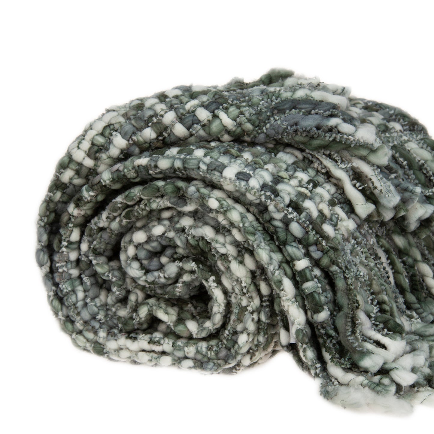 Green & White Knitted Throw w/ Fringe