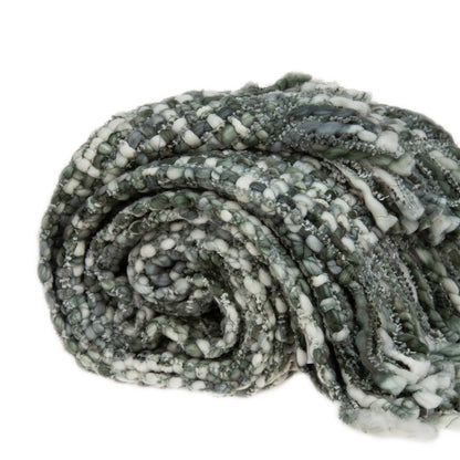 Green & White Knitted Throw w/ Fringe