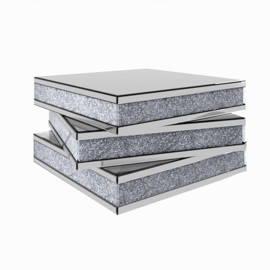 Rubik's Bling Silver Mirror & Faux Crystals Coffee Table