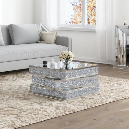 Rubik's Bling Silver Mirror & Faux Crystals Coffee Table